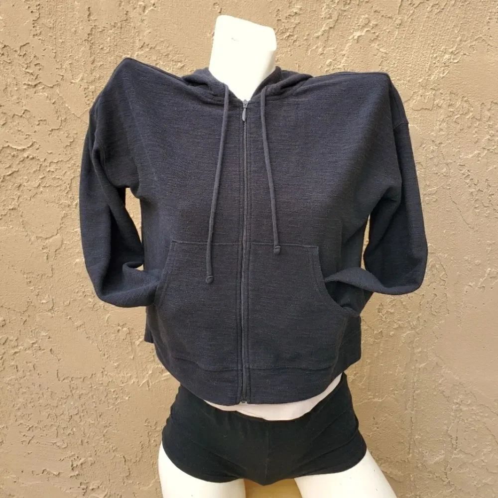 Old Navy Zip Up Hooded Black Textured Sweatshirt